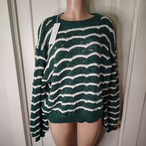 Cozy Green and White Striped Sweater